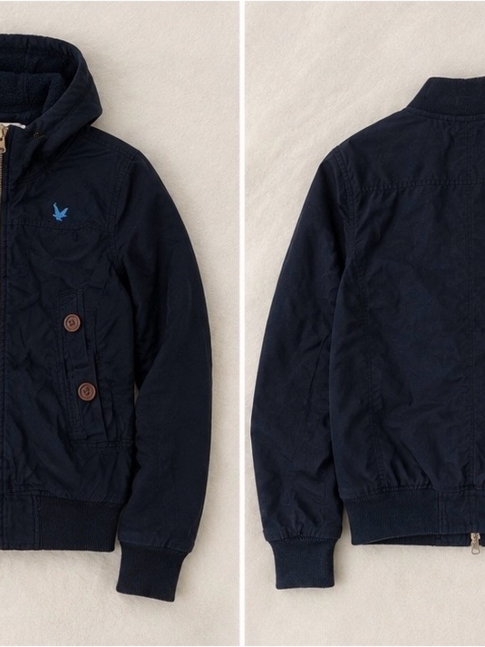 American Eagle Outfitters Navy Hooded Jean Jacket